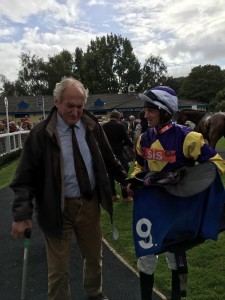 Mike Baker with Jockey Richie Mc Lernon after Dr 4th at Na